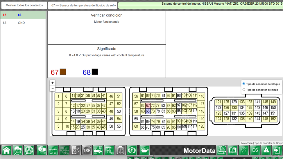 Condiciones de comprobación del sensor de temperatura del refrigerante del motor Nissan