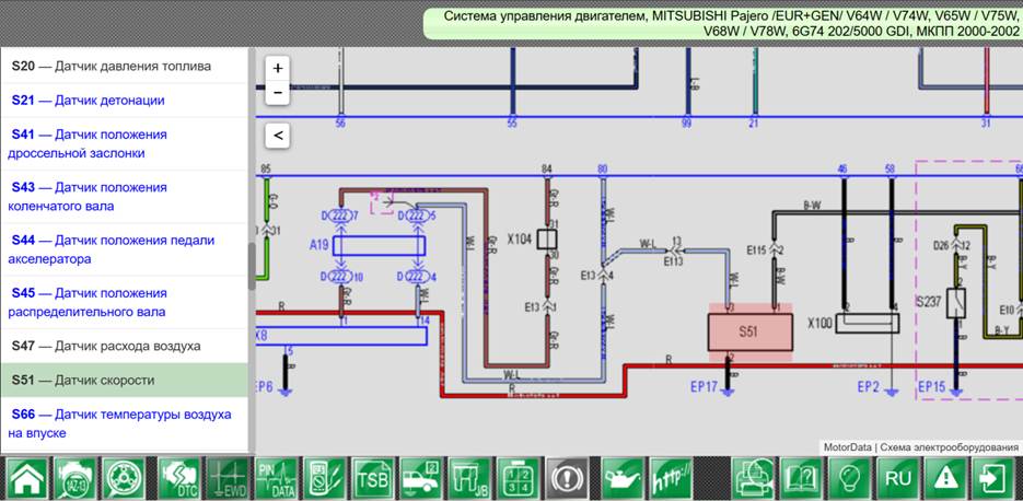 датчика скорости на электросхеме в MotorData