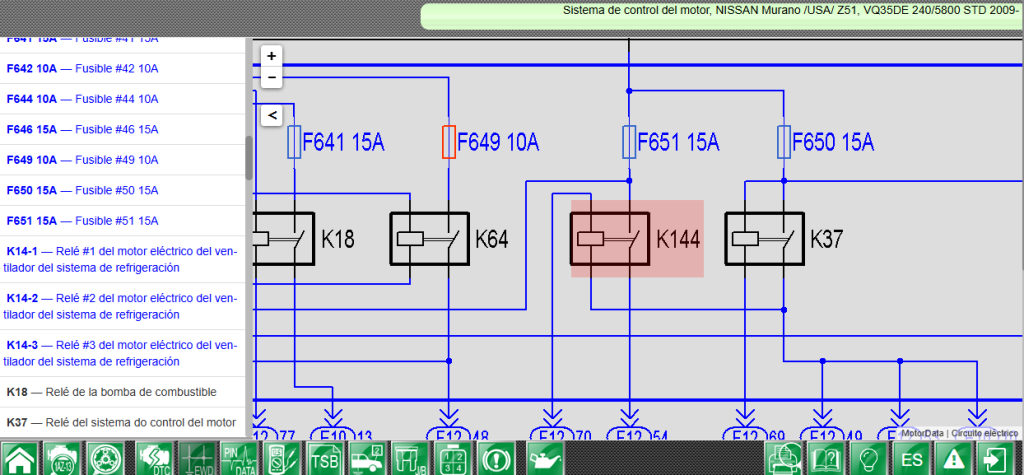 Esquema eléctrico del sistema de control electrónico de mariposa Nissan para los códigos P2100 P2101 y P2135