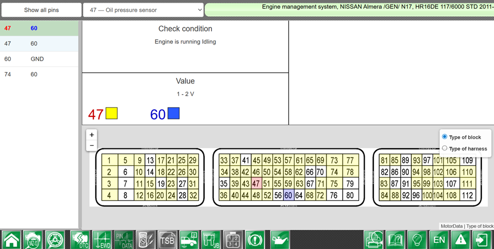The oil pressure sensor test procedure is described in PinData.